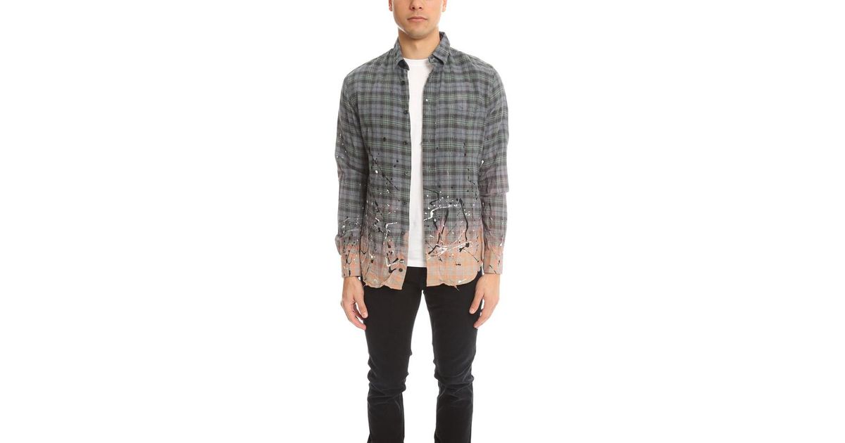 Blue \u0026 Cream Paint Splatter Flannel Top 