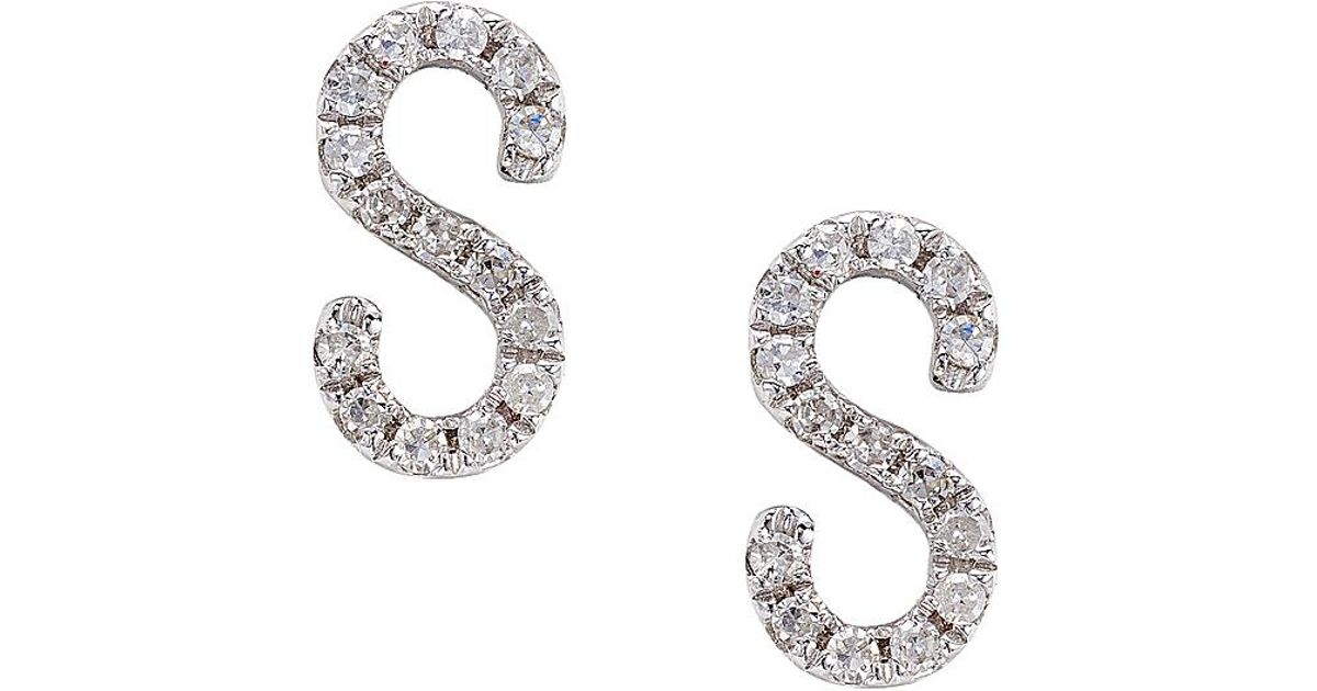 Lyst Cr By Casa Reale 14 K Gold White Diamond S Initial Earrings Lyst Cr By Casa Reale 14 K Gold White Diamond S Initial Earrings In