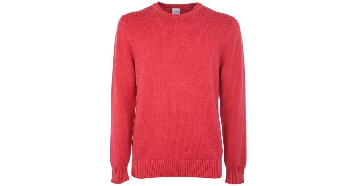 Aspesi Men's Red Cotton Sweater in Red for Men | Lyst
