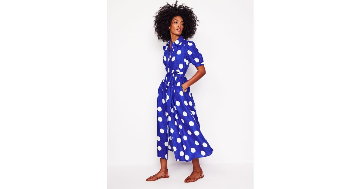 Boden Alexa Linen Maxi Shirt Dress-Bright, Abstract Dot in Blue | Lyst
