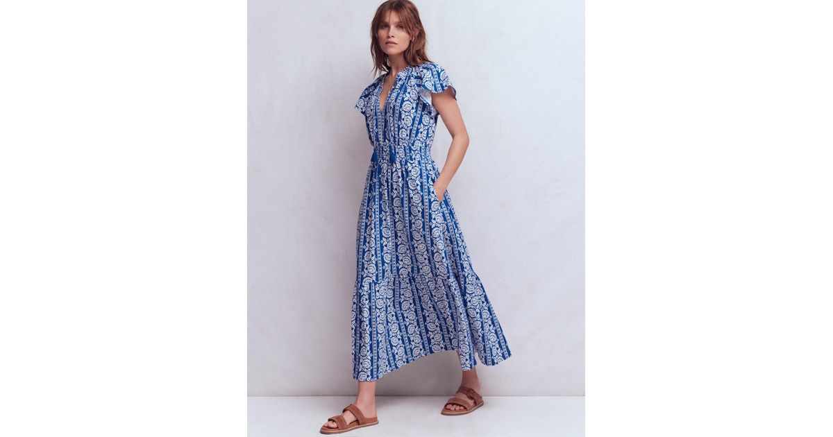 boden tara trim tiered jersey dress Tala Maxi in Blue Fitted dress