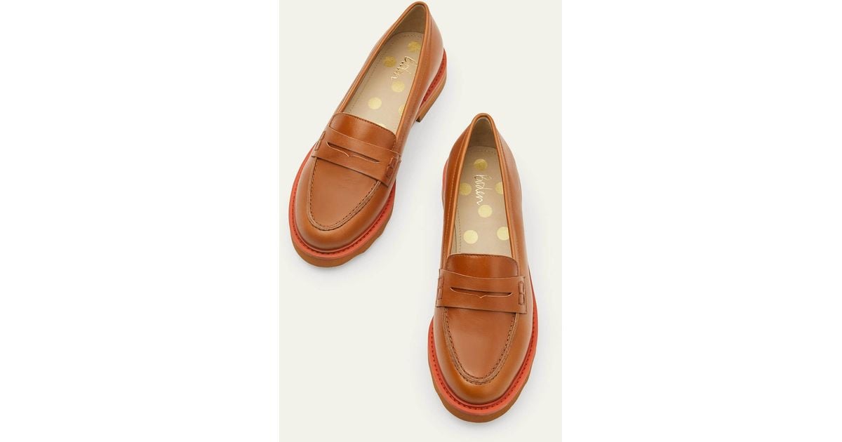 Boden Chunky Penny Loafers Tan/cherry Red in Brown Lyst