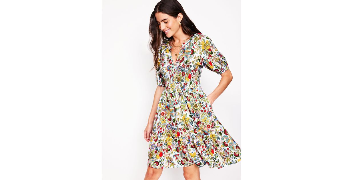 boden piper short jersey dress Dress-Multi, Citrus Vine in White Vacation Dresses