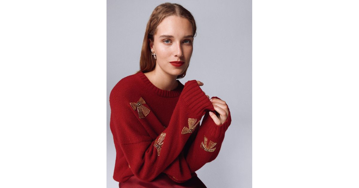 Boden Natalie Embroidered Jumper- Embellished Bows in Blue | Lyst