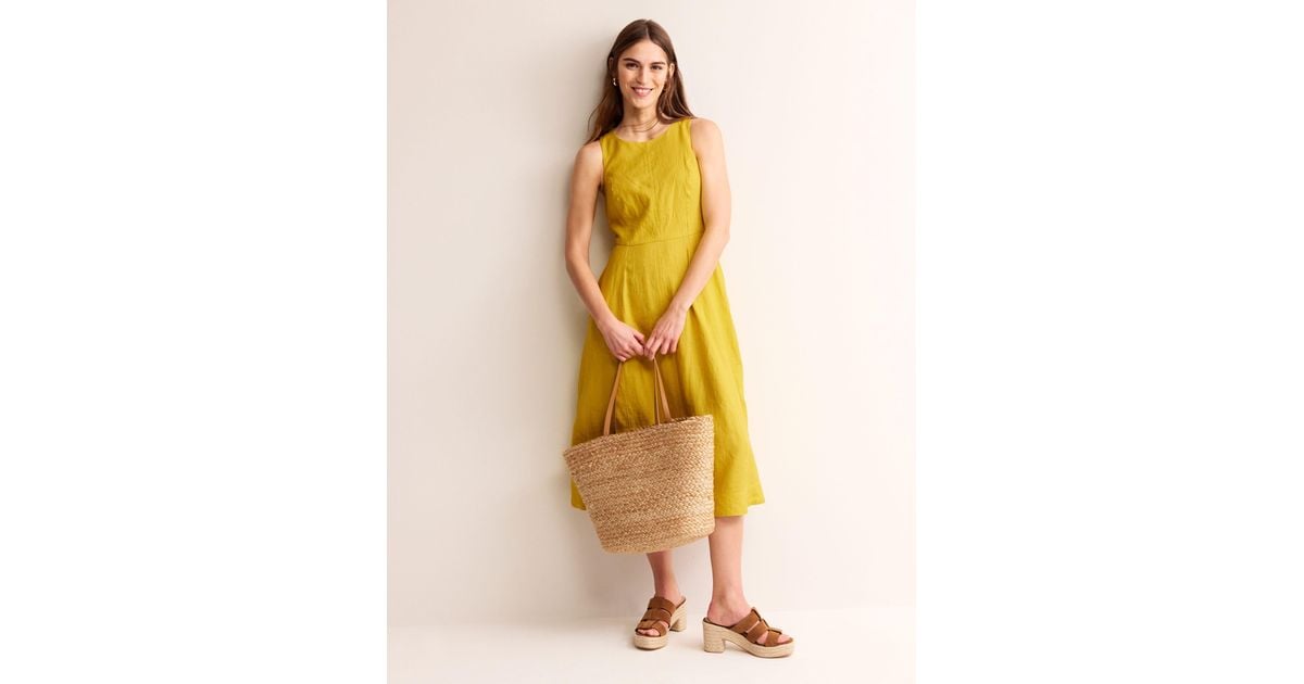 Boden Carla Linen Midi Dress in Yellow | Lyst UK