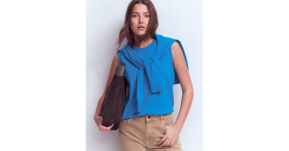 Boden Emilia Cotton Crew Neck Vest in Blue | Lyst UK