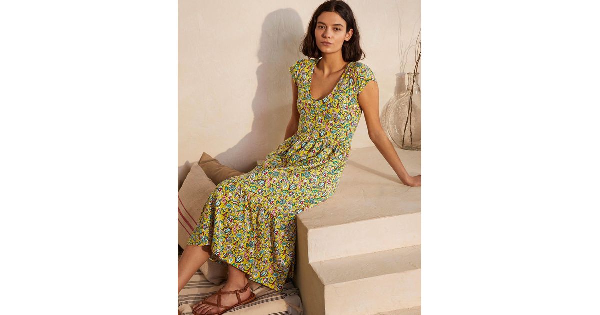 Boden Voop Cotton Tiered Dress Daffodil, Kaleidoscopic Floral in Yellow |  Lyst