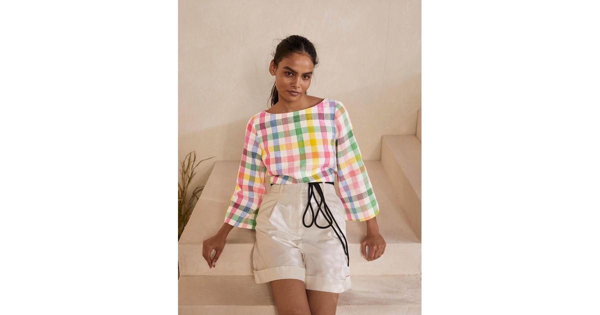 Boden Laurie Linen Top Party Pink 