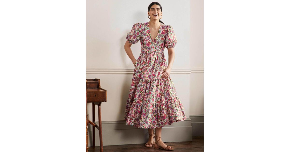 knee length dresses for ladies Anna Linen Tiered Midi Dress-Poppy Red main image 1