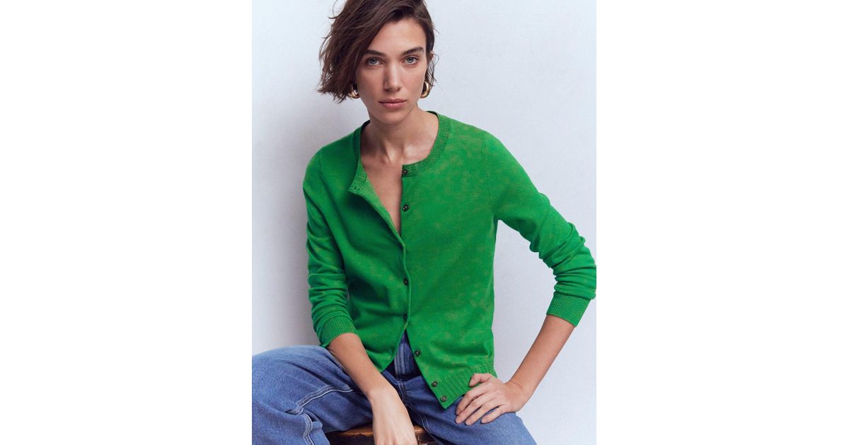 Boden Emilia Cotton Crew Cardigan in Green | Lyst