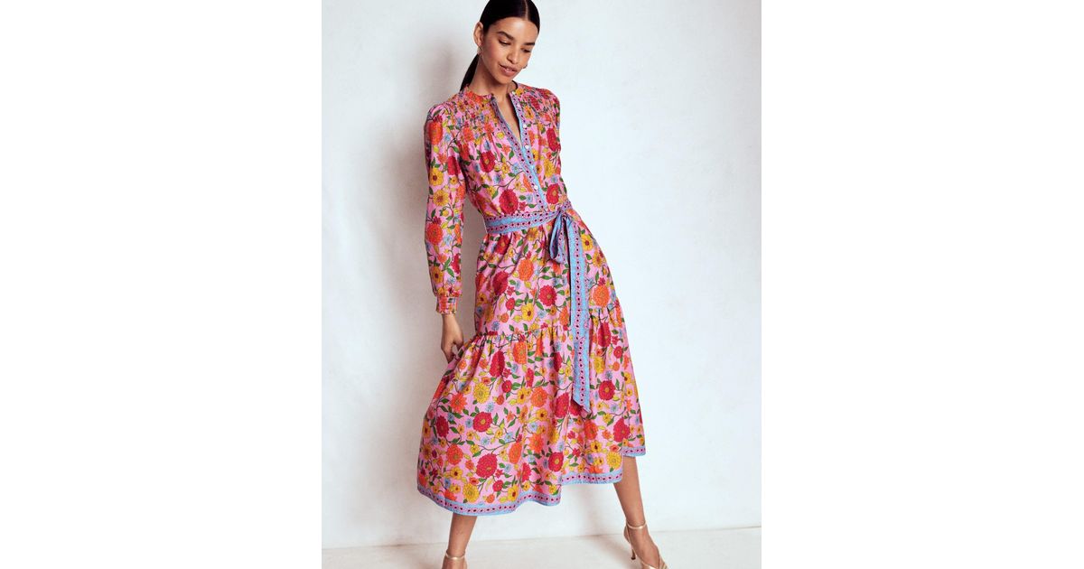 knee length dresses for ladies Cecily Cotton Midi Dress-Multi, Dahlia Trail