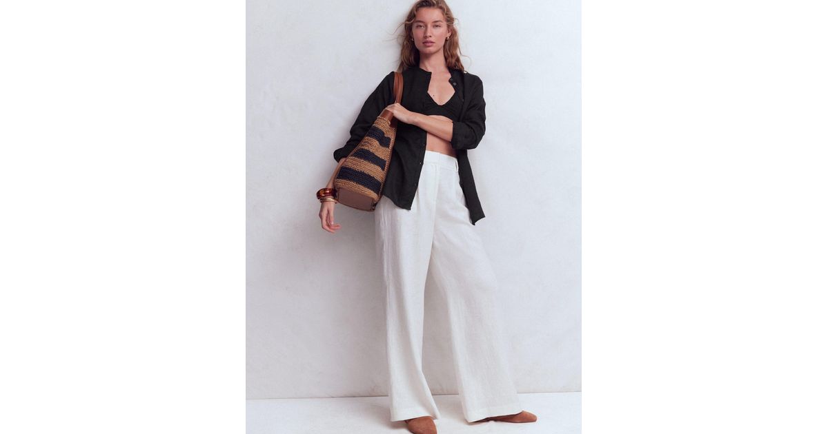 Boden Longline Linen Shirt in White | Lyst