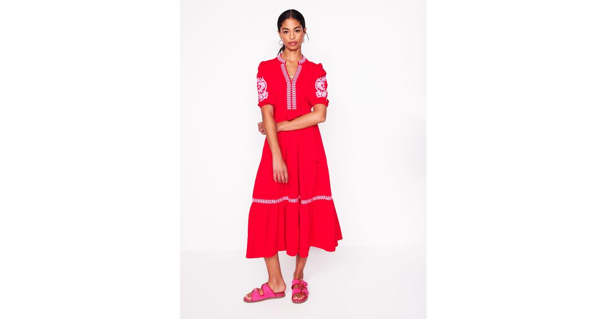 Boden Amara Embroidered Jersey Dress-Poppy, Peony | Lyst UK
