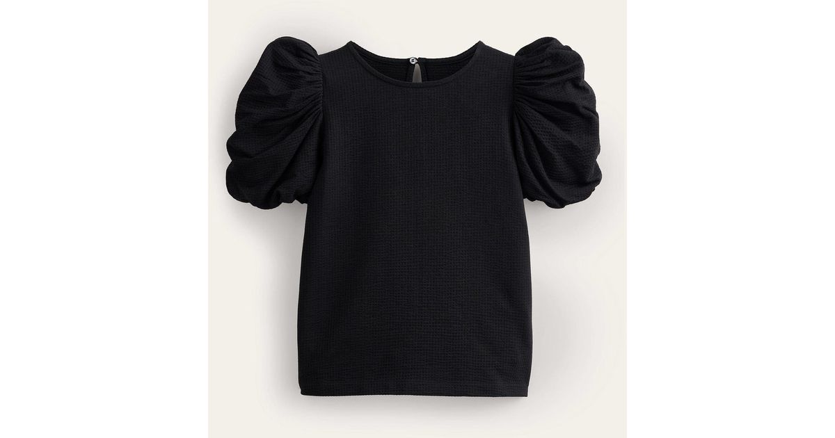 Boden Puff Sleeve Jersey Top in Black Lyst
