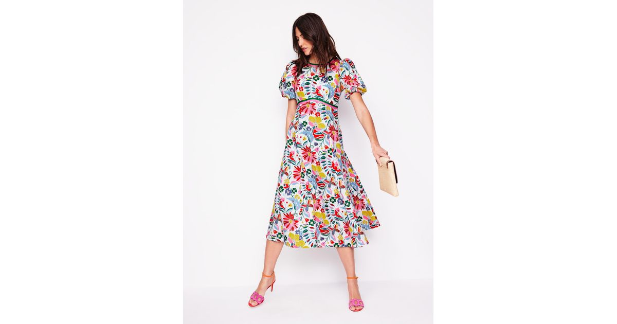 Boden Empire Linen Tea Dress-Multi, Wildflower Trail in White | Lyst