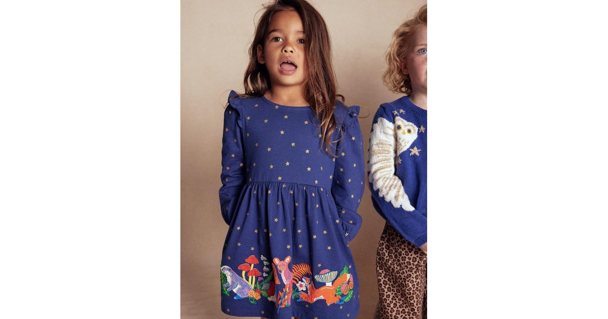 Robe En Jersey À Appliqué-Animaux Bleu Marine Universitaire Boden