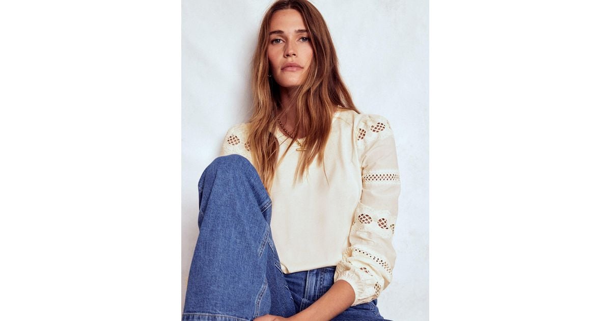 Boden Millie Lace Mix Top in Blue Lyst UK