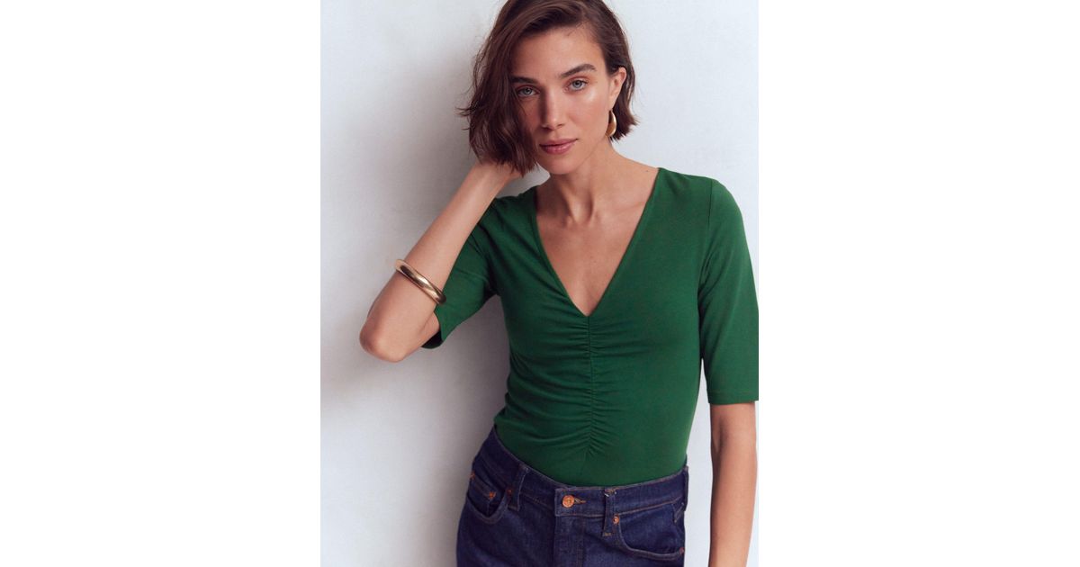 Boden Tia Ruched V-Neck Top in Green | Lyst
