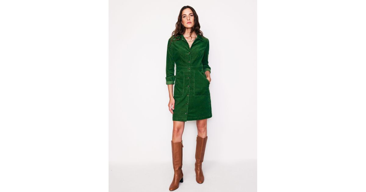 Boden Flora Cord Shirt Dress in Green | Lyst UK
