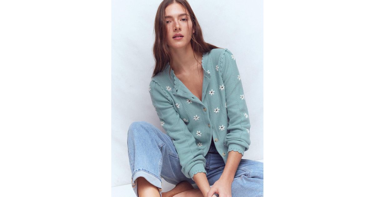 Boden Valeria Crochet Trim Cardigan in Blue | Lyst
