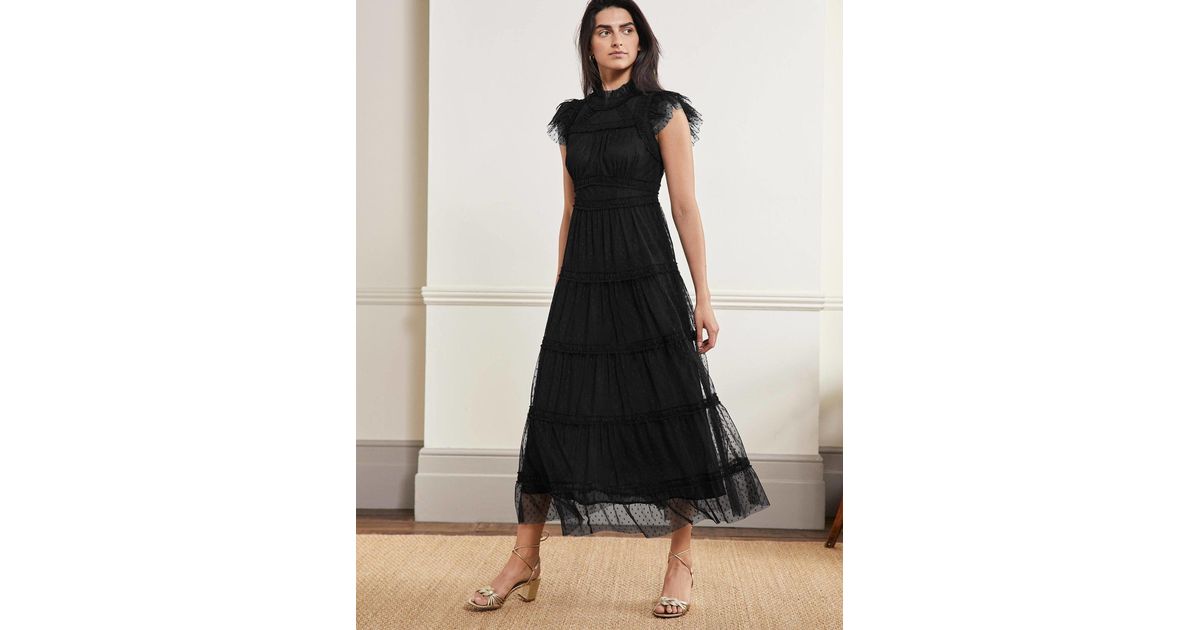 Boden Edie Tiered Tulle Midi Dress in Black | Lyst UK