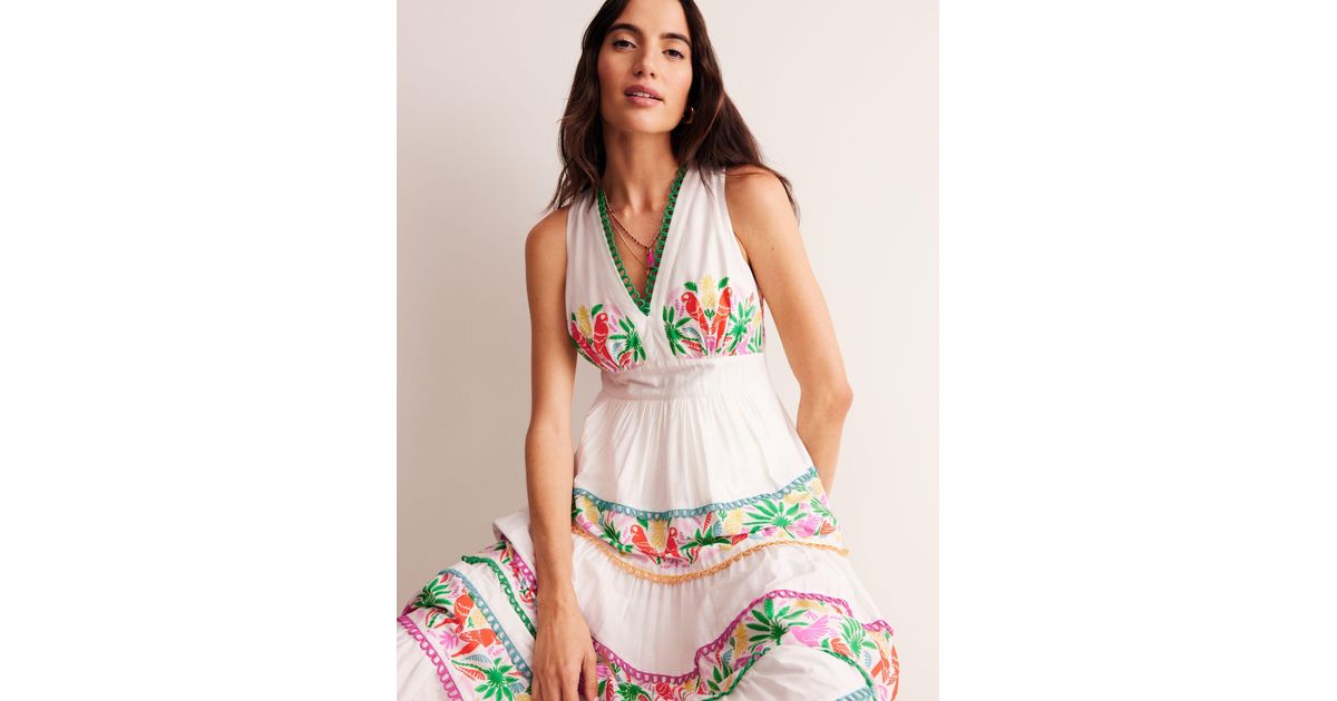 Boden Cotton Maxi Tie Neck Dress in White | Lyst UK