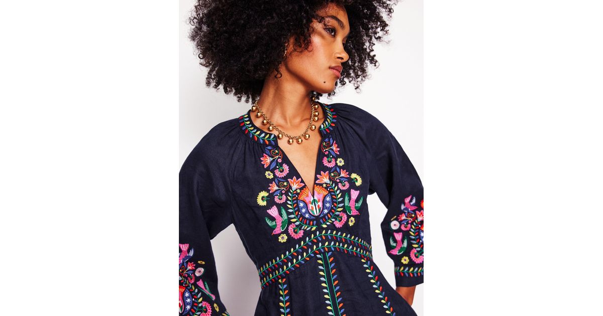 Boden Una Linen Embroidered Dressbright | Lyst