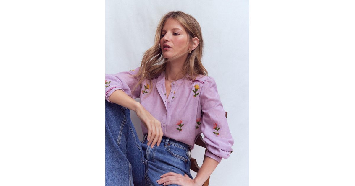 Boden Embroidered Trim Interest Top in Pink | Lyst UK