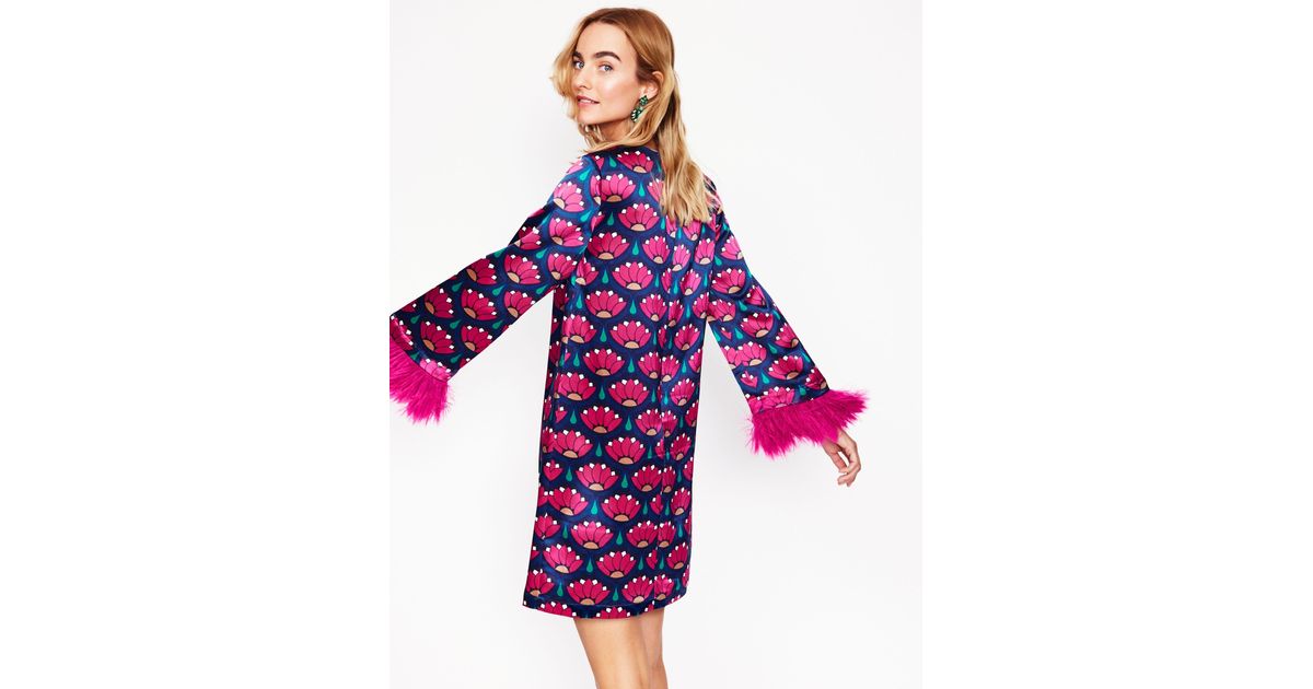 faux feather trim short dress boden Boden Faux Feather Trim Short Dress Bright, Lotus Stamp in Red