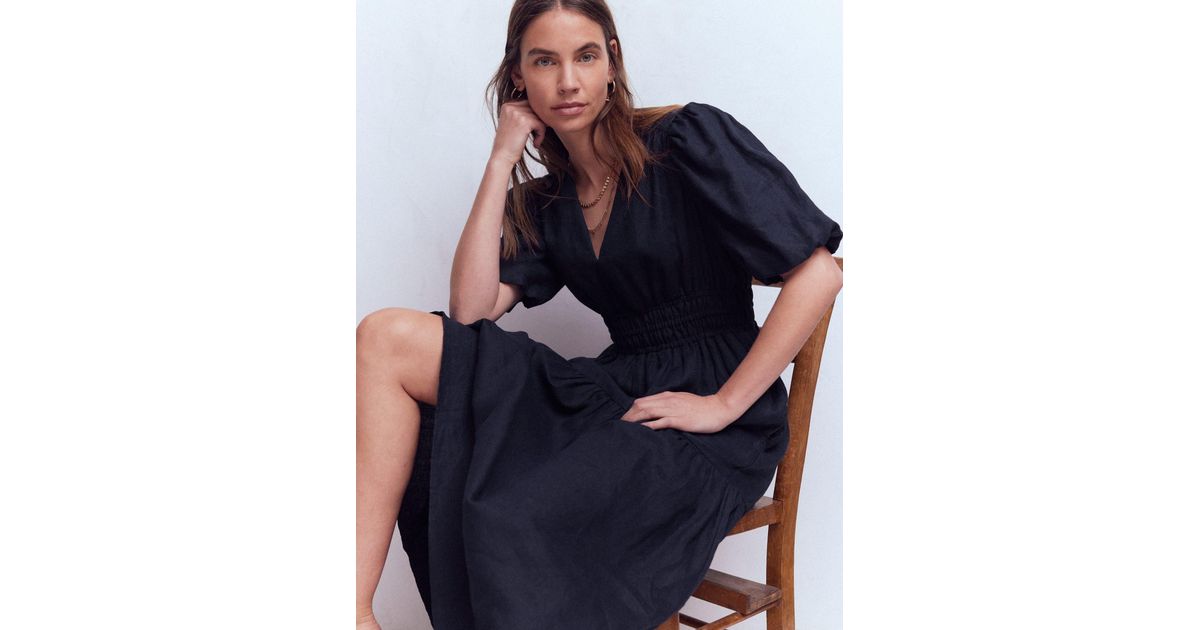 chinese dress ladies Ora Linen Blend Shirt Dress-Navy main image 0