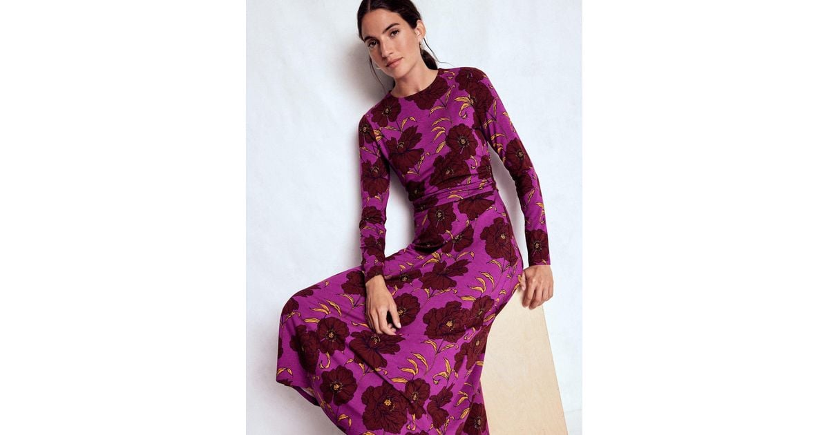 Boden Ruched Jersey Midi Dress-Regal, Peony Bloom in Purple | Lyst