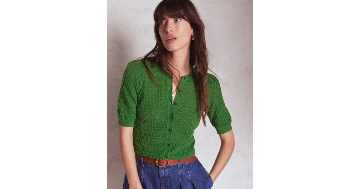 Boden Dot Pointelle Cardigan in Green | Lyst