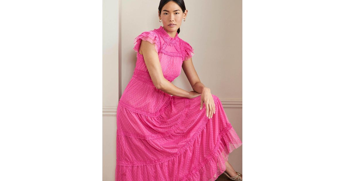 Boden Edie Tiered Tulle Midi Dress Party in Pink | Lyst