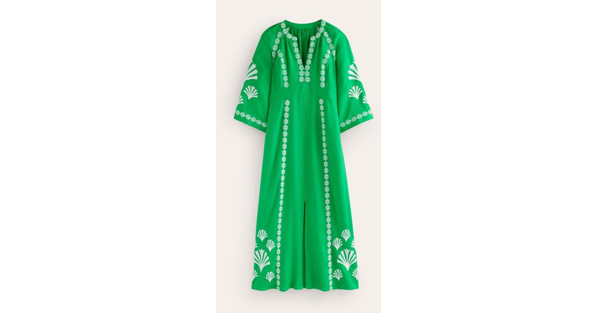 chinese dress ladies Linen Summer Dress * Embroidered Fashion Outfit L / Blue