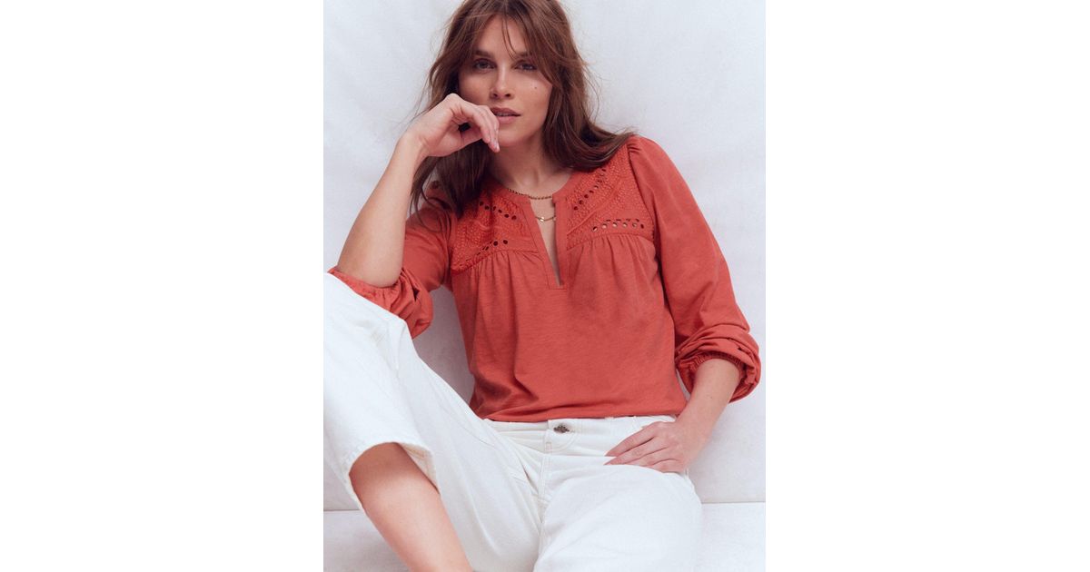 Boden Boho Yoke Top in Red | Lyst
