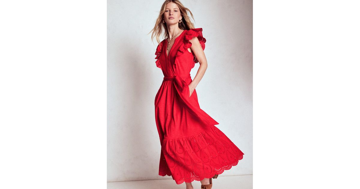 Boden Ruffle Detail Tier Midi Dress in Red | Lyst