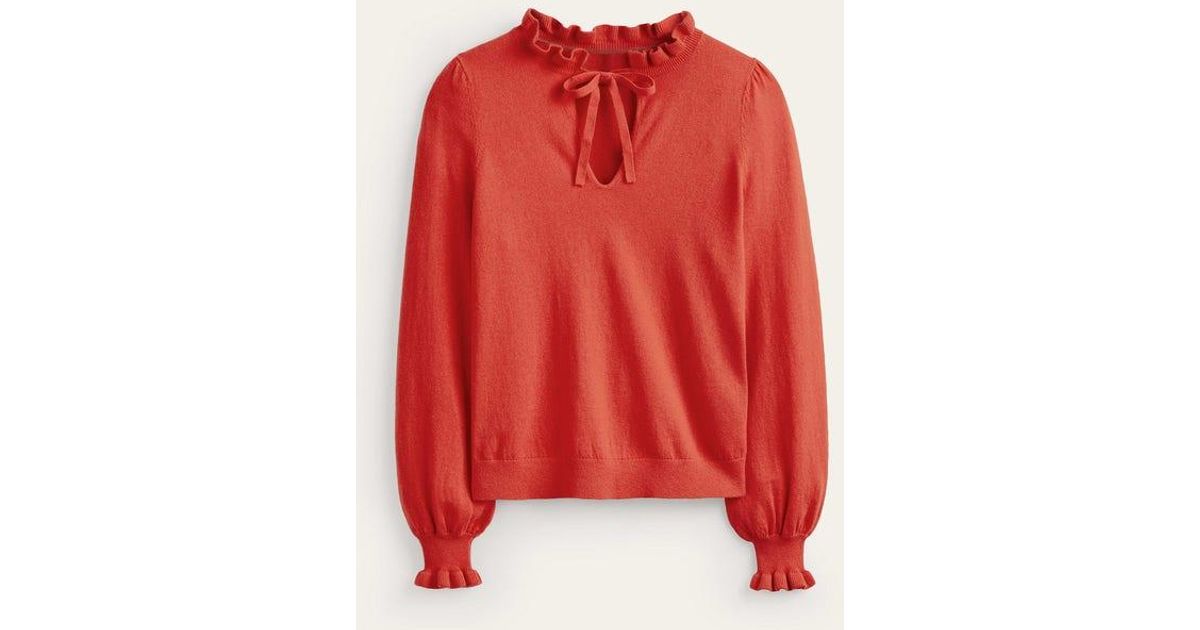 Boden Ruffle Tie Neck Jumper in Red Lyst