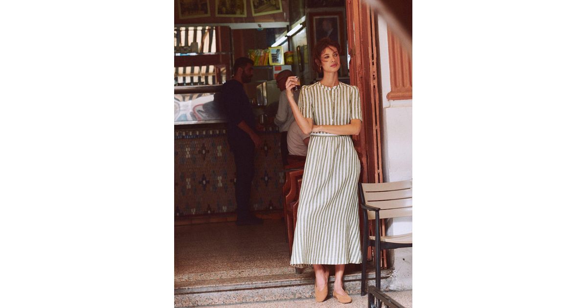boden linen stripe dress Viv Double Cloth Maxi Dress-Brown Pink Stripe