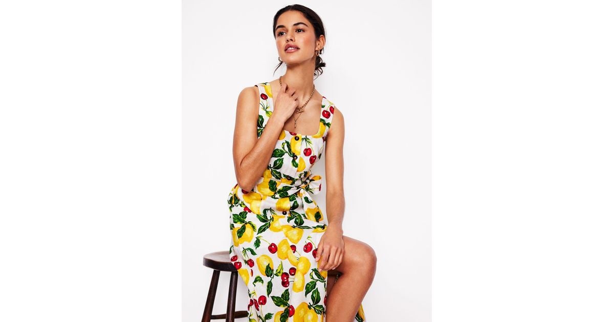 Boden Square Neck Linen Midi Dress-Ivory, Cherries And Lemons in White |  Lyst UK