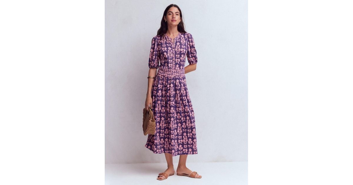 boden puff sleeve jersey midi dress Amber Pleat Jersey Midi Dress - Olive, Flower Lattice