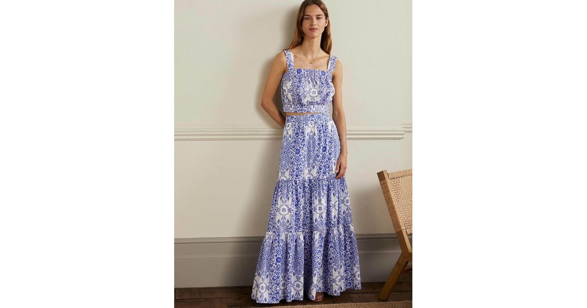 Boden Lorna Tiered Maxi Skirt Ivory Bell Passion Bloom in Blue Lyst