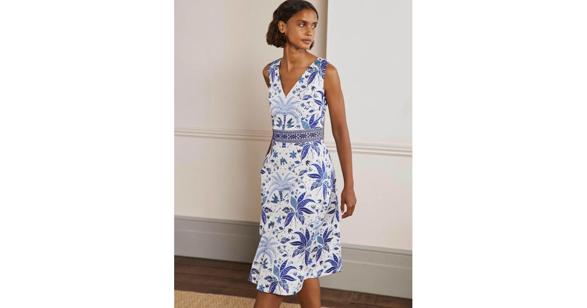 Boden Cotton Embroidered Waist Midi Dress Atlantic Ocean, Oriental Palm in  Blue | Lyst