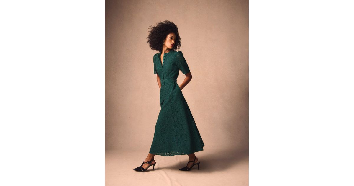 Boden Kate Puff Sleeve Lace Dress in Green | Lyst UK