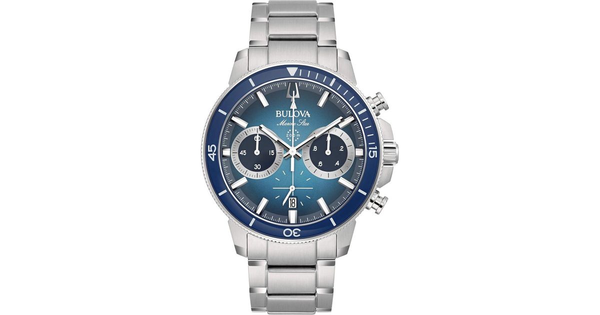 Bulova Men\'s Watch 96b380 Silver in Blue for Men | Lyst
