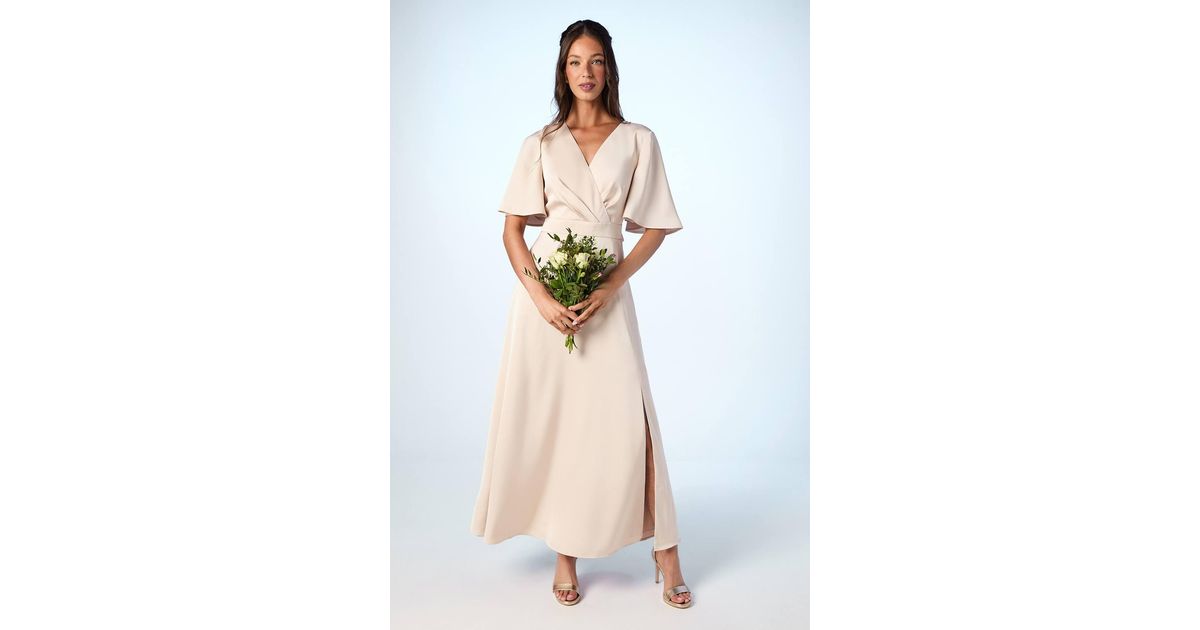 angel sleeve bridesmaid dresses Angel Sleeve Wrap Design Midi Dress in Lilac