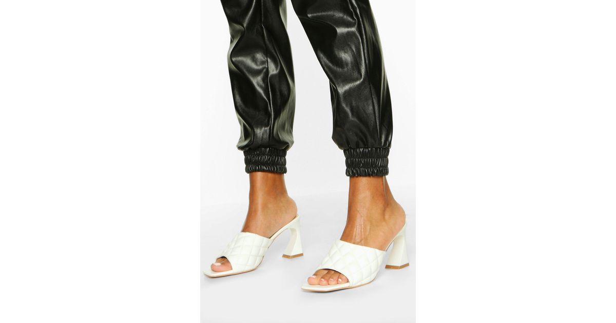 white quilted square toe heels