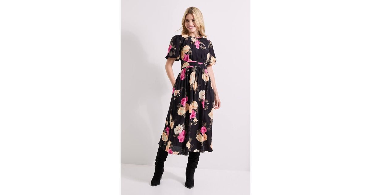 Dorothy Perkins Floral Dropped Waist Puff Sleeve Midi Dress in Black | Lyst Dorothy Perkins Floral Dropped Waist Puff Sleeve Midi Dress in Black | Lyst