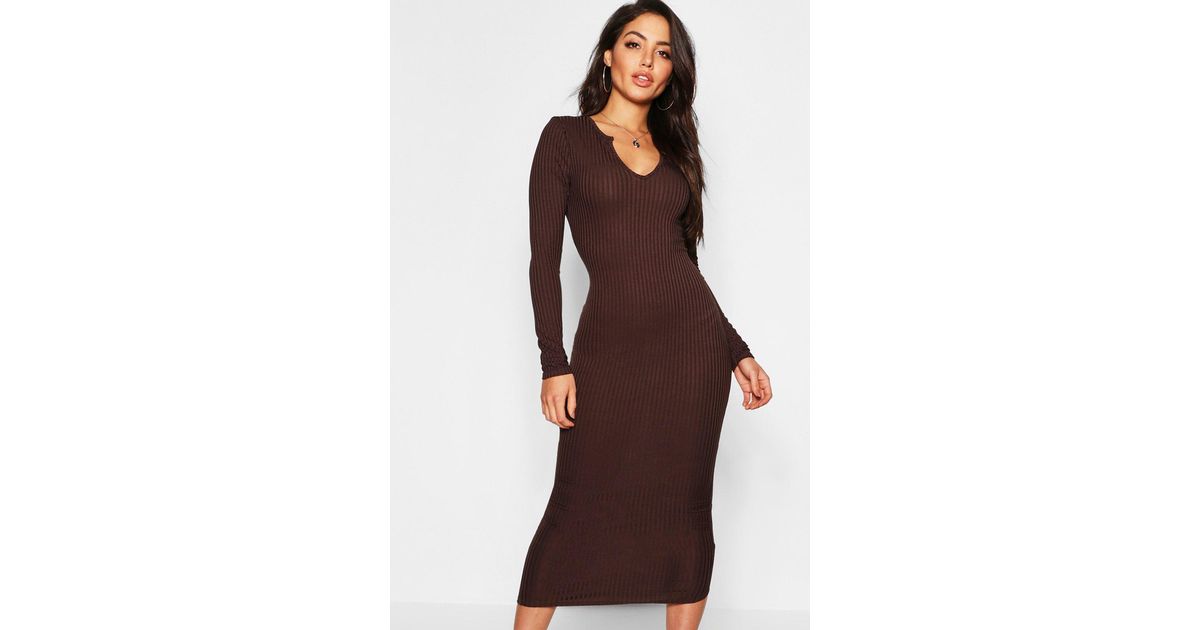 Boohoo Jumbo Rib Notch Neck Midaxi 