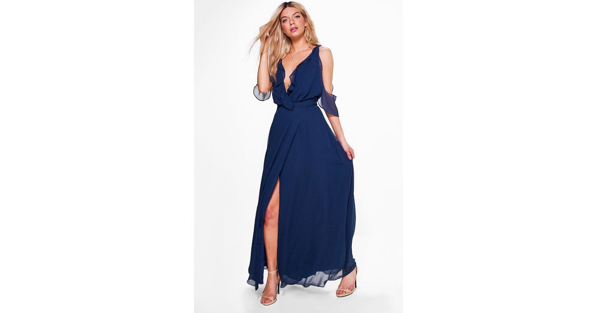 frill wrap detail chiffon maxi dress