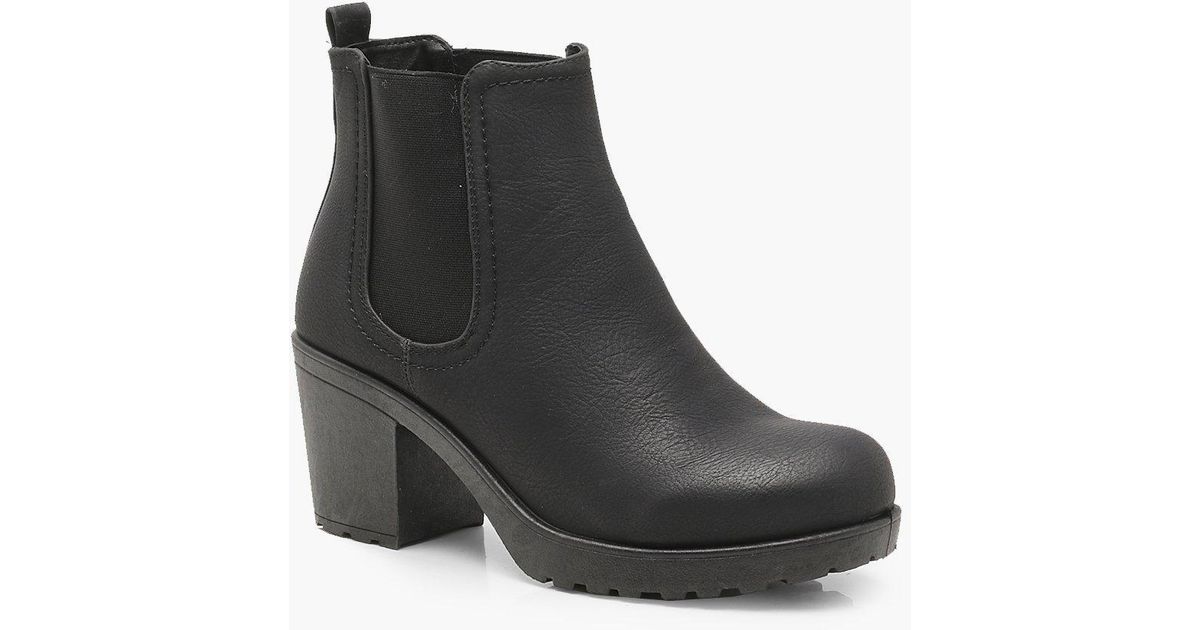 Boohoo Wide Width Chunky Cleated Heel Chelsea Boots in Black - Lyst